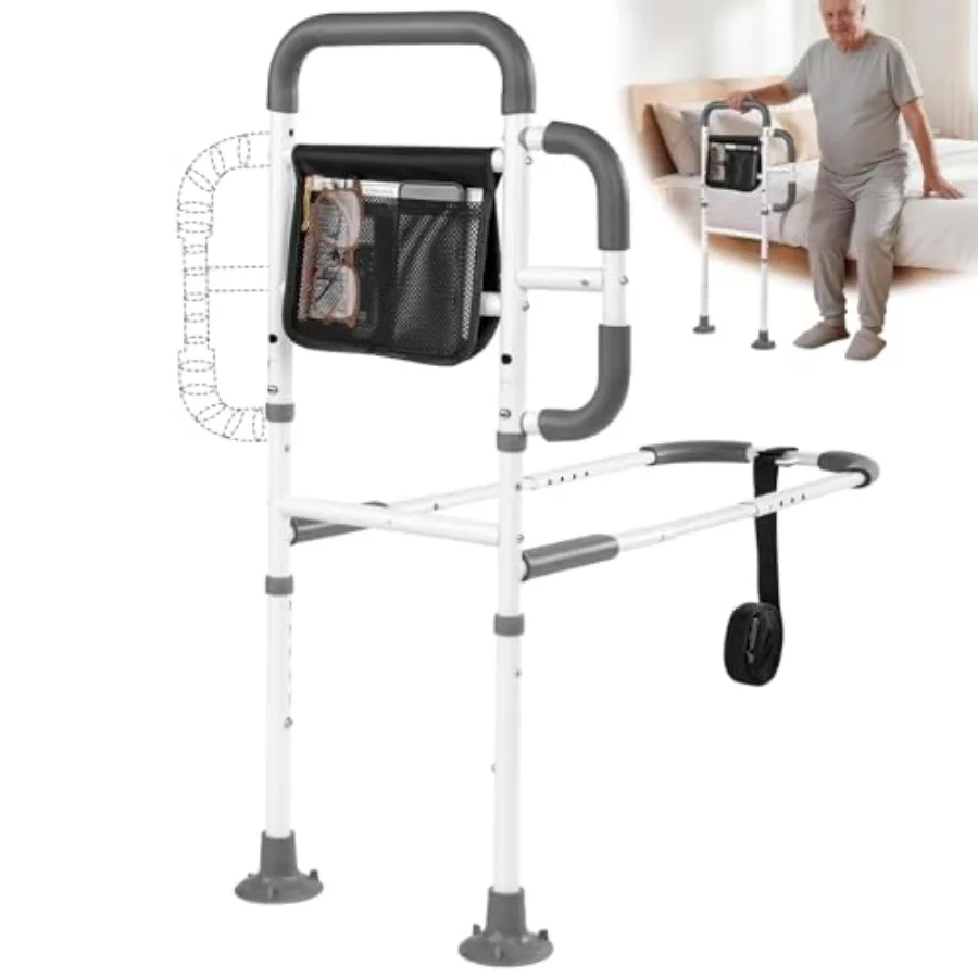 

Assistive Rail for Elderly Adults Seniors Grab Bar with Non-Slip Handles and Storage Bag Portable Bed Cane 400LBS Capacity Fits