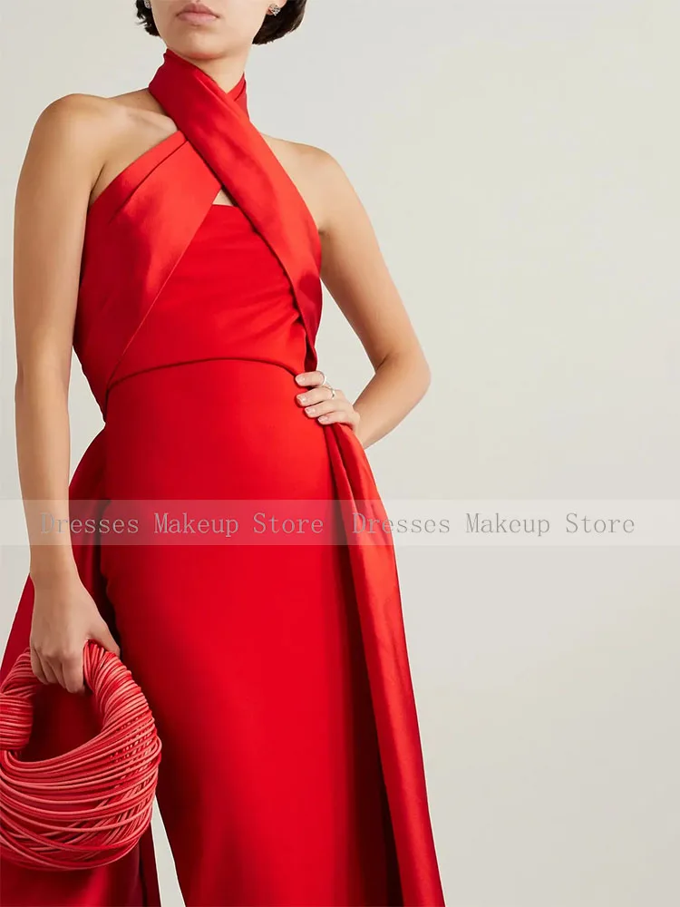 Black Evening Dress Halter Backless Sleeveless Column Simple Evening Gowns for Women 2024 Back Split Criss-Cross Formal Dresses image 6