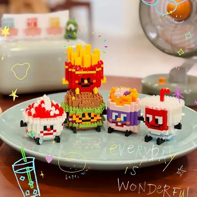 

12pcs/set Model Building Blocks Fruit Drink Pineapple Hamburger French Fries Assembly Toy Creative DIY Puzzle Micro Block Bricks