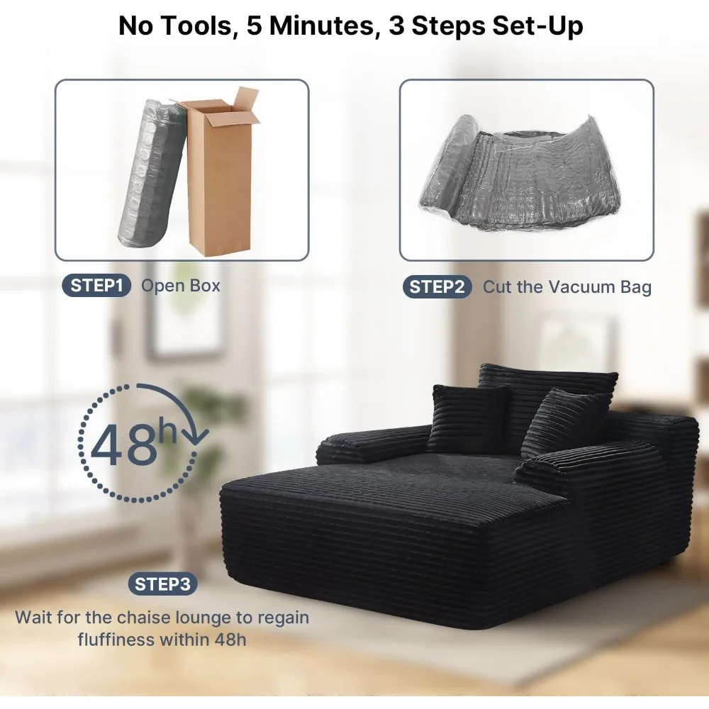 كرسي صالة تشيس 65 بوصة داخلي، أريكة سحابية من القطيفة باللون الأسود، سرير أريكة كبير الحجم لغرفة النوم وغرفة المعيشة