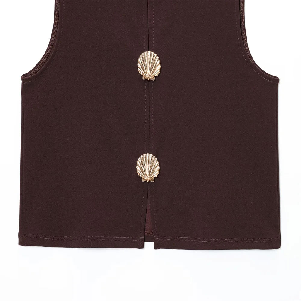 ฤดูร้อนใหม่ของผู้หญิงแฟชั่นสบายๆสไตล์ยุโรปและอเมริกาเสื้อกั๊กปุ่มตกแต่งด้านบน