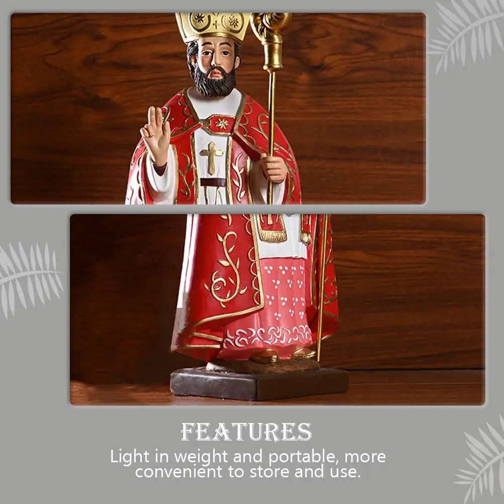Resin Archbishop King Statue with Red Robe – Elegant Religious Desktop Decoration for Church or Home
