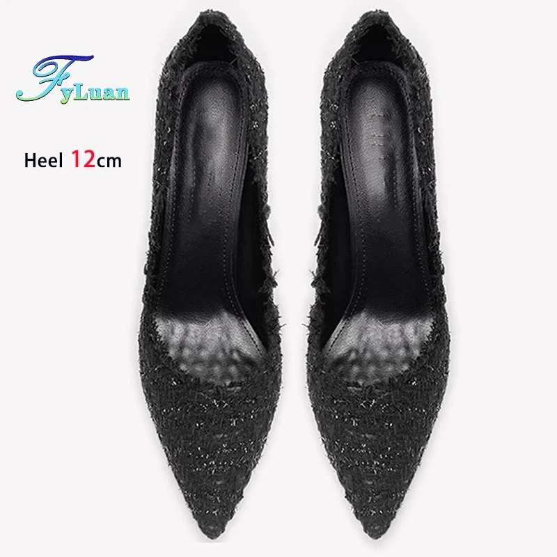 

Пикантные белые женские туфли на высоком каблуке 12 см, 10 см, 8 см, женские туфли-лодочки на тонком каблуке из шерстяной ткани с острым носком, вечерние туфли на шпильке с неглубоким носком