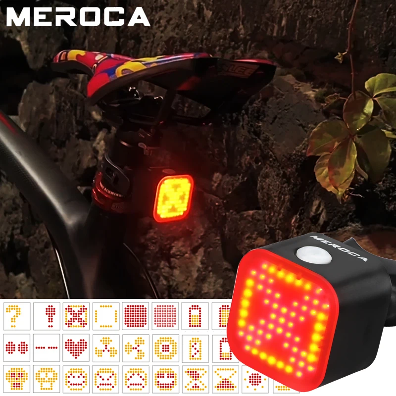 

Умный задний фонарь для велосипеда MEROCA, перезаряжаемый через USB светодиодный стоп-сигнал, интеллектуальные задние фонари для велосипеда с выражением, 13 режимов, детали для велоспорта