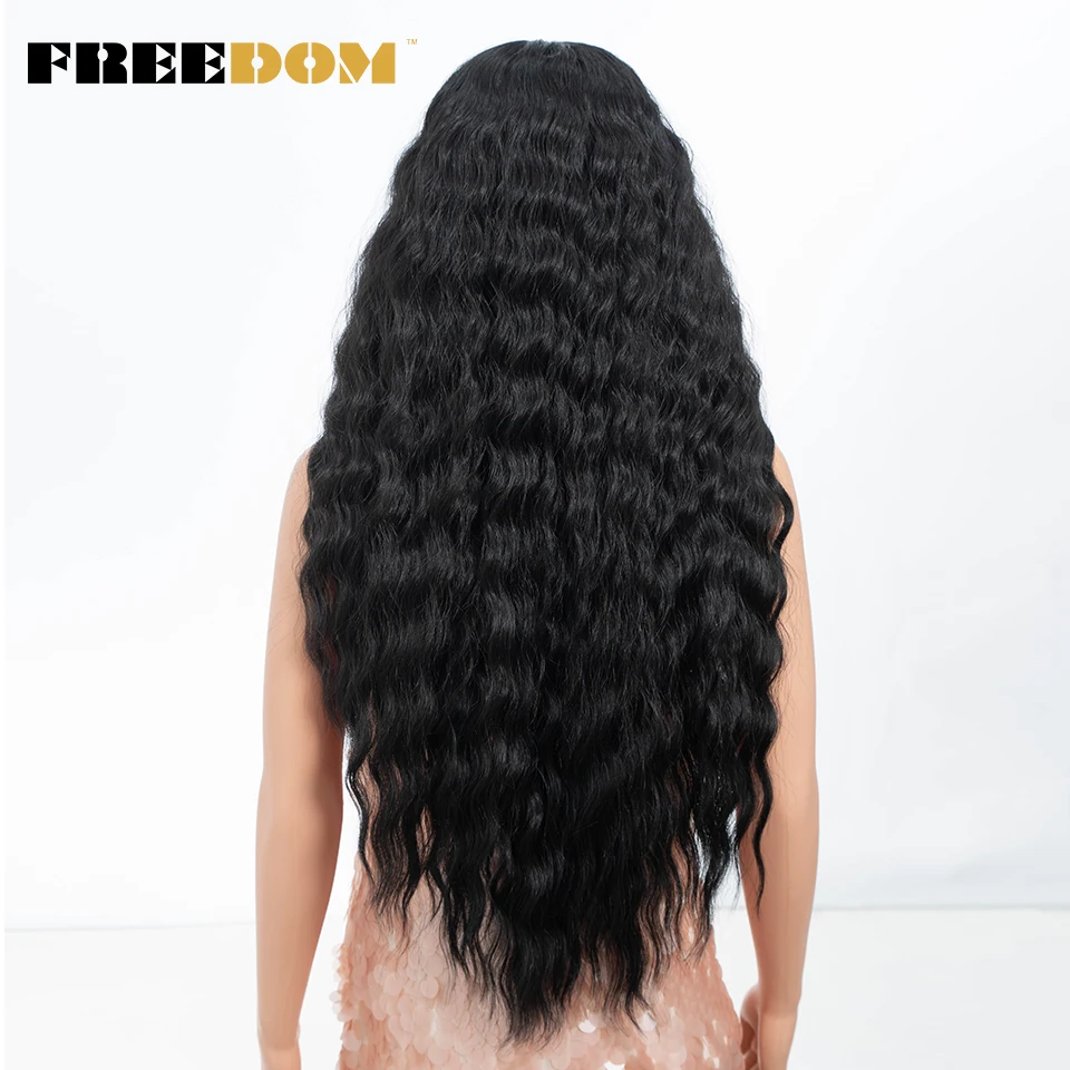 FREEDOM Synthetic Lace Front Wigs For Black Women Long Deep Curly Wavy Lace Wig 30 Inch Ombre Blonde Lace Wig Cosplay Wigs