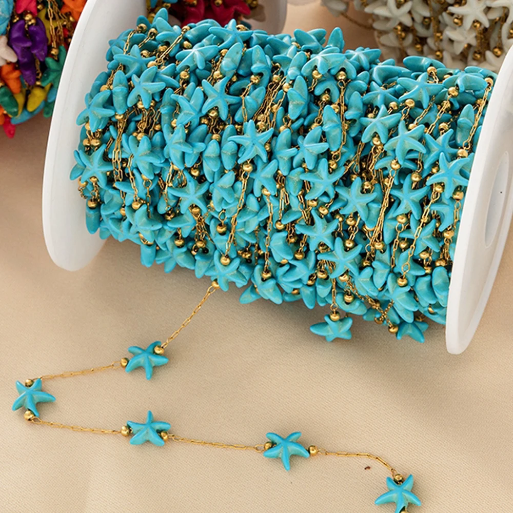 

1Meter Stainless Steel Chain Blue Starfish Bead For DIY Necklace Bracelet Anklet Jewelry Making Supplies Findings Craft Material