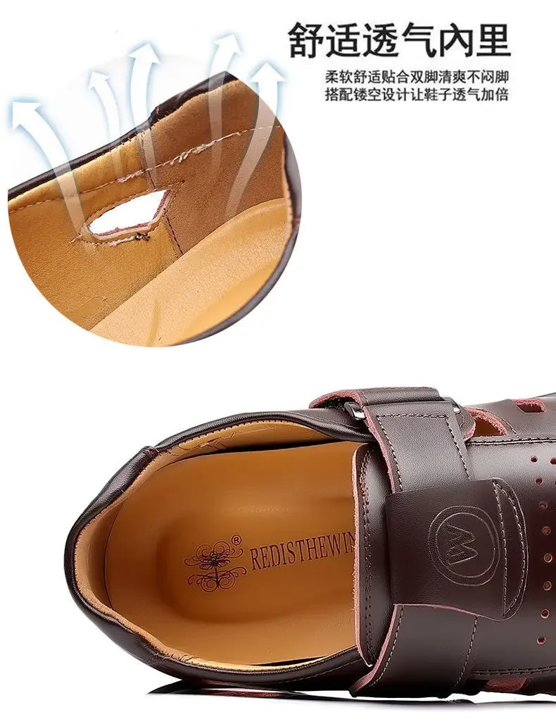 Sandals Summer for Men Hollow Non-slip Soft Cool Men Sandals Lighted Breathable Classic Wearable Fashion Casual Leather Sandals