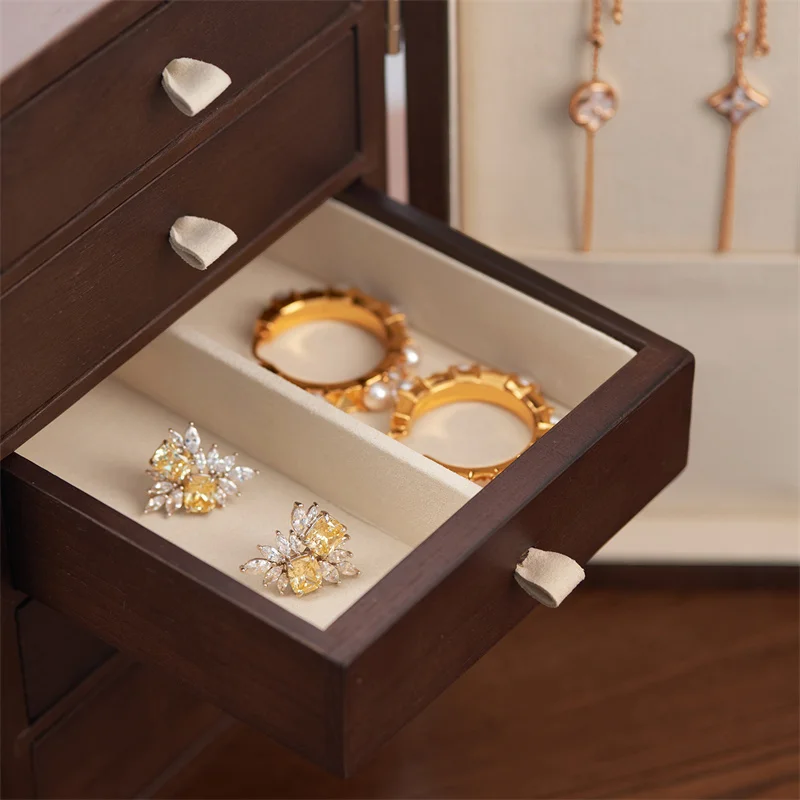 Oirlv الخشب الصلب مجوهرات المنظم صندوق صندوق تخزين مكتبي حلقة سوار مجوهرات صندوق تخزين متعدد الطبقات صندوق امتصاص مغناطيسي #5