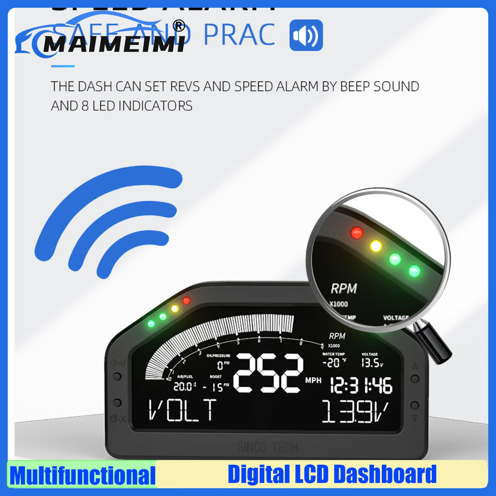 

MAIMEIMI Multifunctional Digital Dashboard Sensor KIT Race Display Bluetooth-compatible LCD Gauge Tachometer Air Fuel Ratio VOLT