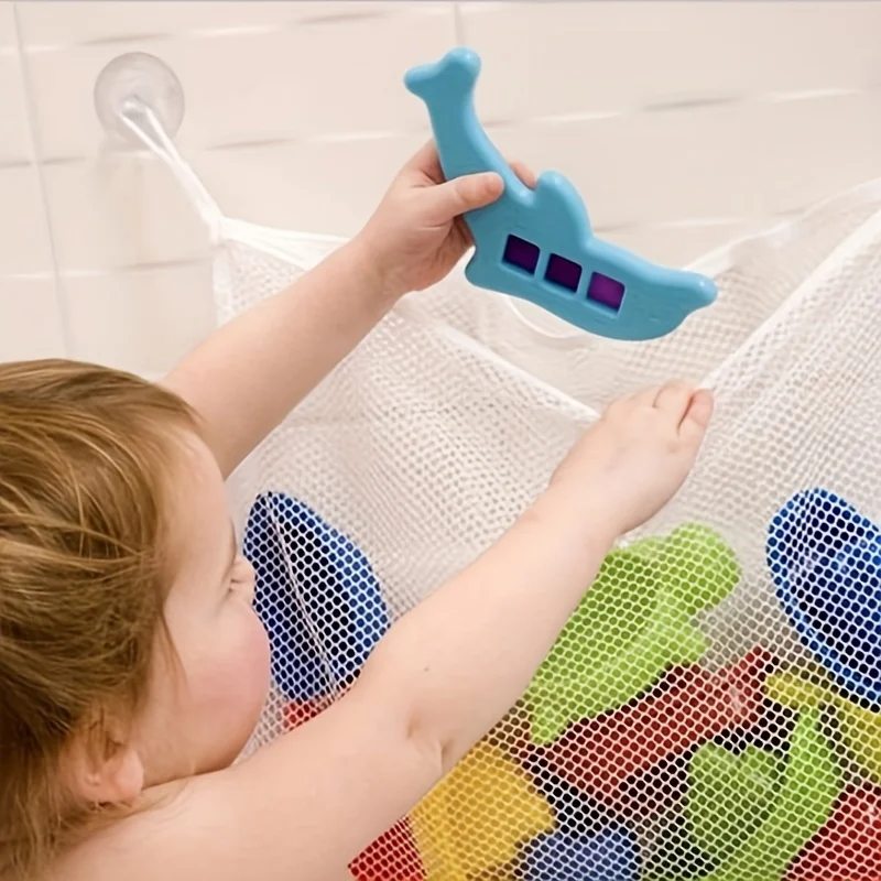 Bath Toy Storage Bag With Suckers, Wall Hanging Mesh Net Bag For Toys, Quick Drying Toys Organizer Holder, Water Toys