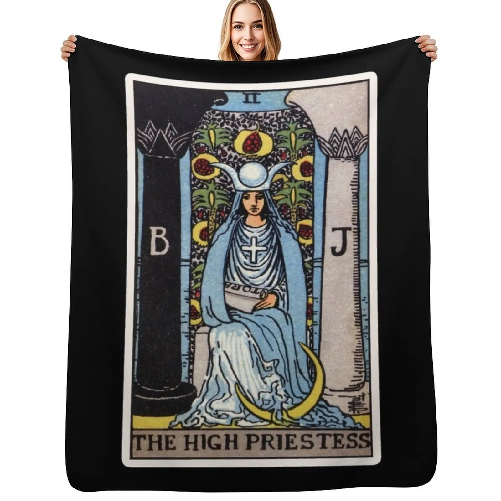 

II. The High Priestess Tarot Card Throw Blanket Bed covers Cute Plaid Shaggy Blanket