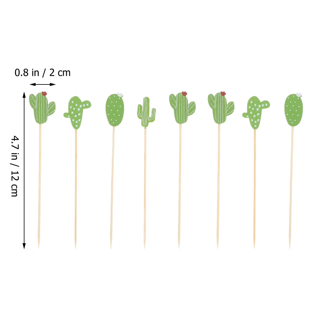 

2Packs Cactus Topper Fruit Picks Bamboo Cocktail Skewers Party Food Sticks Dessert Appetizer Fruit Tasting Sticks