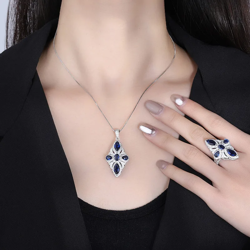 S925 Silver Plated 18K Gold Plated PT950 Platinum Women's Pendant Ring Colorful Treasure Set with Colorful Treasure Creative Set
