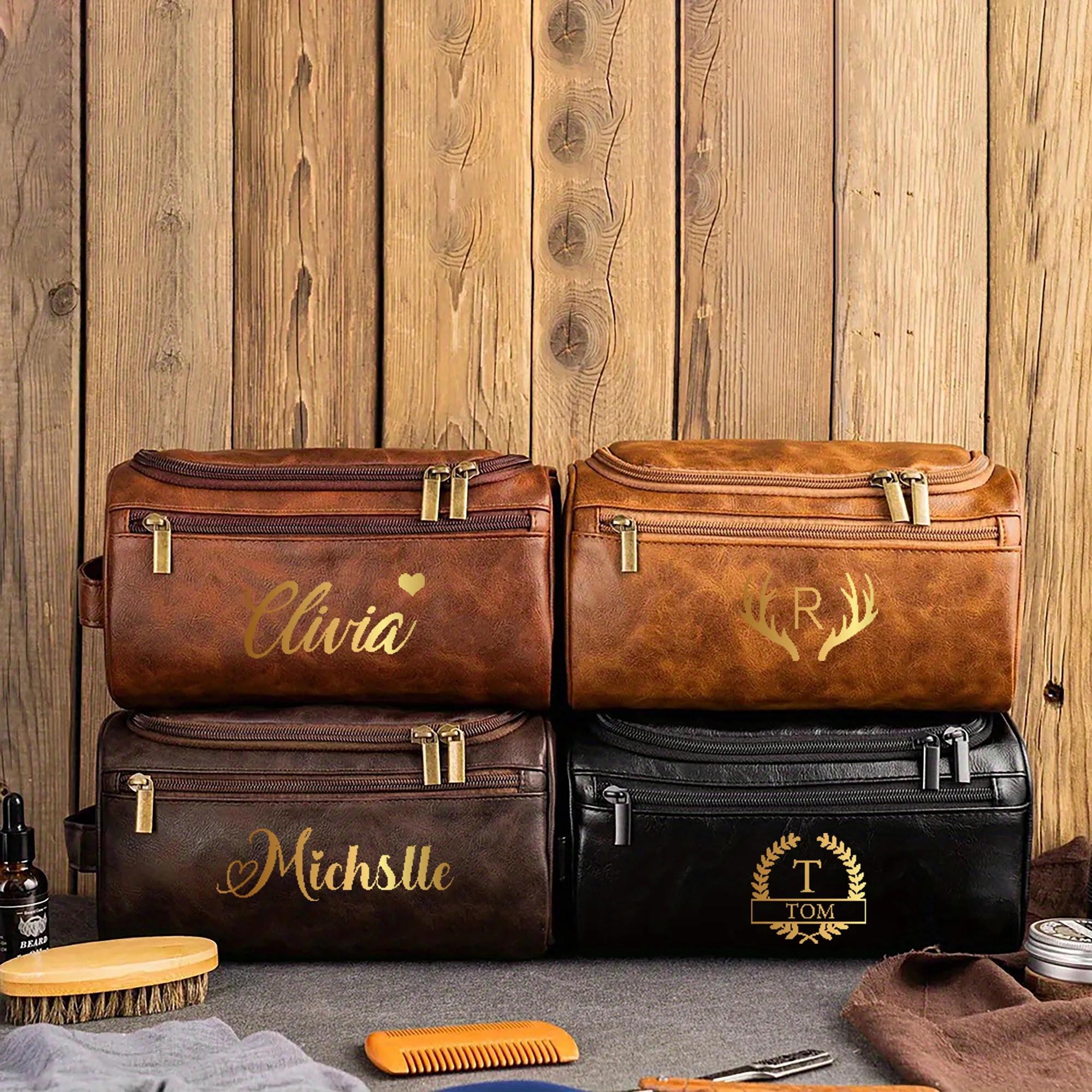 

Personalized Name Leather Organizer Custom Travel Art Supplies Perfect for Groomsmen Toiletry Bag Accessory Anniversary Gifts