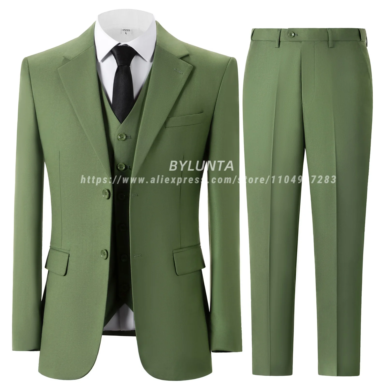 BYLUNTA Men's 3 Piece Regular Fit Men Suit Formal Solid Groomsman Tuxedos for Wedding Party(Blazer+Vest+Pant)