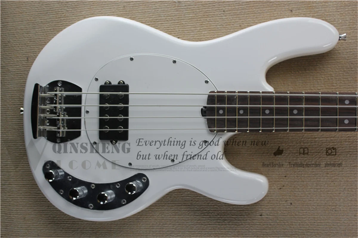 4 Strings Bass Guitar Ray Bass Light green Basswood Body Active Battery Chrome Bridge White Pickguard