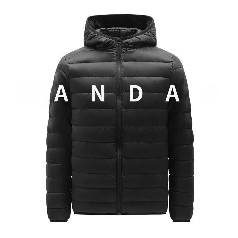 

Lightweight Premium Hooded down Jacket Men's Sporty Style Black Cotton Coat Youth Casual Cleanfit Zipper Closure Long Length