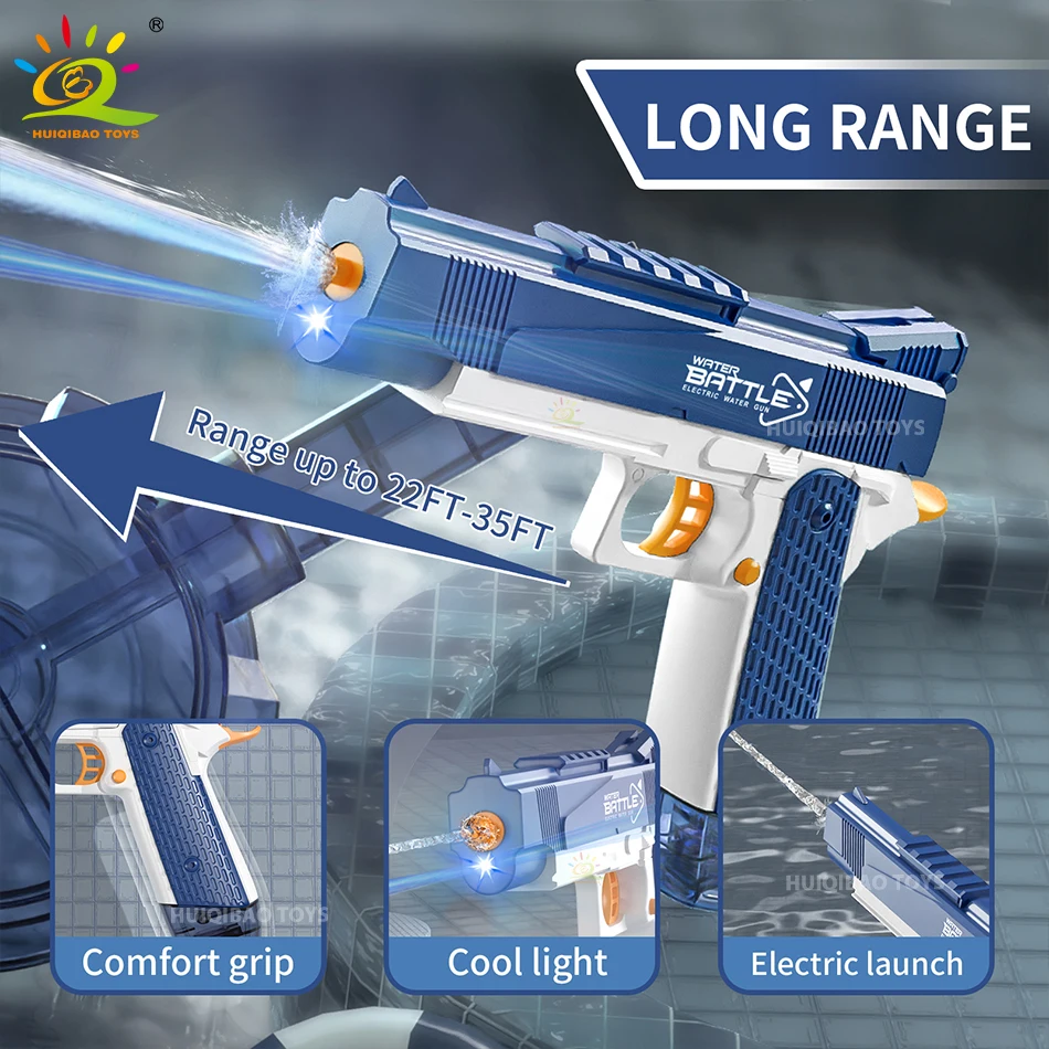 HUIQIBAO M1911 الكهربائية السيارات القتالية ضوء مدفع المياه الصيف في الهواء الطلق الشاطئ الخيال النار مكافحة المياه لعبة اطلاق النار لعبة للأطفال