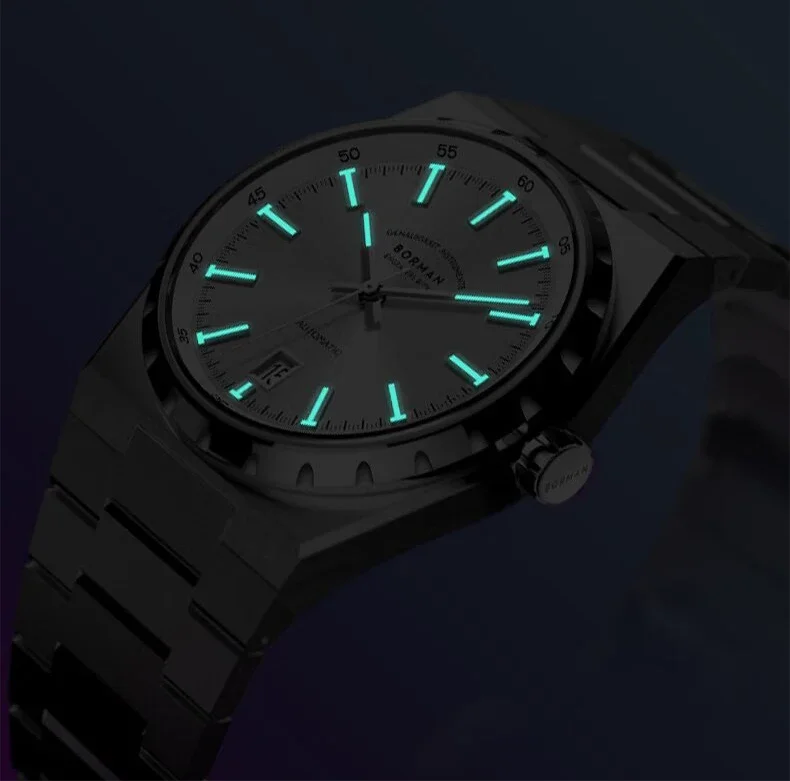 BORMAN Мужские автоматические часы 40 мм Механические наручные часы Ультратонкие 10 мм 5 бар Водонепроницаемые сапфировое зеркало Светящиеся Miyota 9015