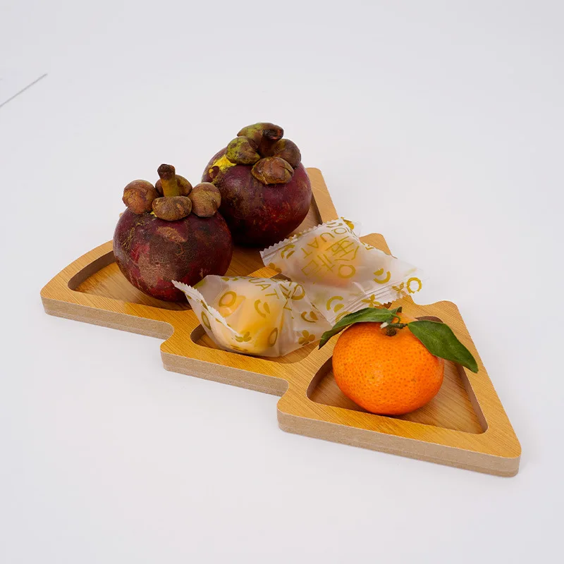 Weihnachts-Serviertablett, Snack-Tablett aus Holz mit mehreren Fächern für Nüsse, Obst, Vorspeisen, Party und Esszimmer