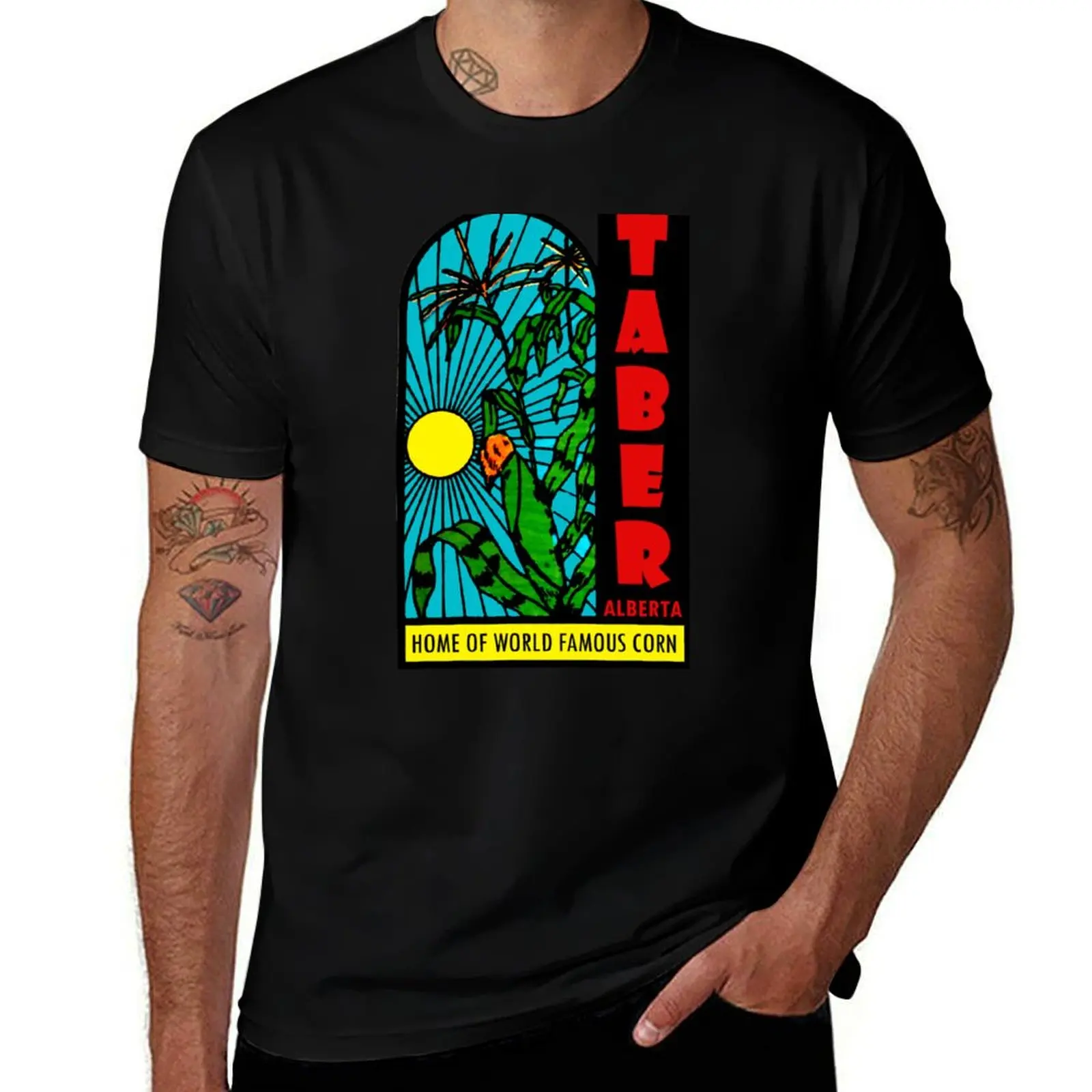 Taber Alberta Corn Vintage Travel Decal T-Shirt Basic Crew Neck Short Sleeve Top
