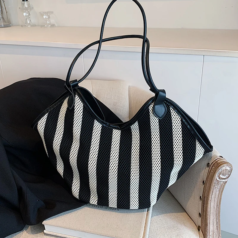 

Oversize Storage Shopping Bag For Women 2024 Summer Straw Beach Bag Large Capacity Basket Shopper Bag Designer Striped Handbag
