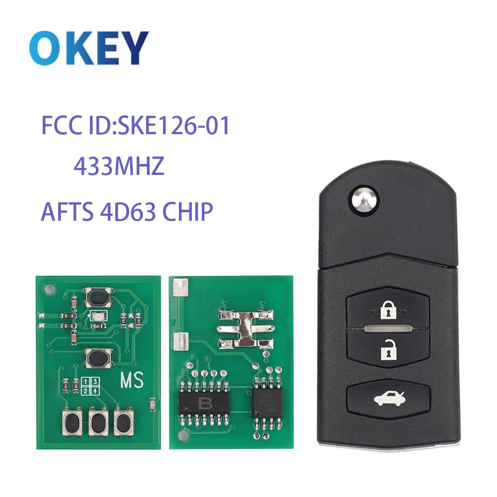 Okey Flip Remote Car Key 433MHz 4D63 AFTS Chip For Mazda 2 3 5 6 Mitsubishi system SKE126-01 SKE126-A1