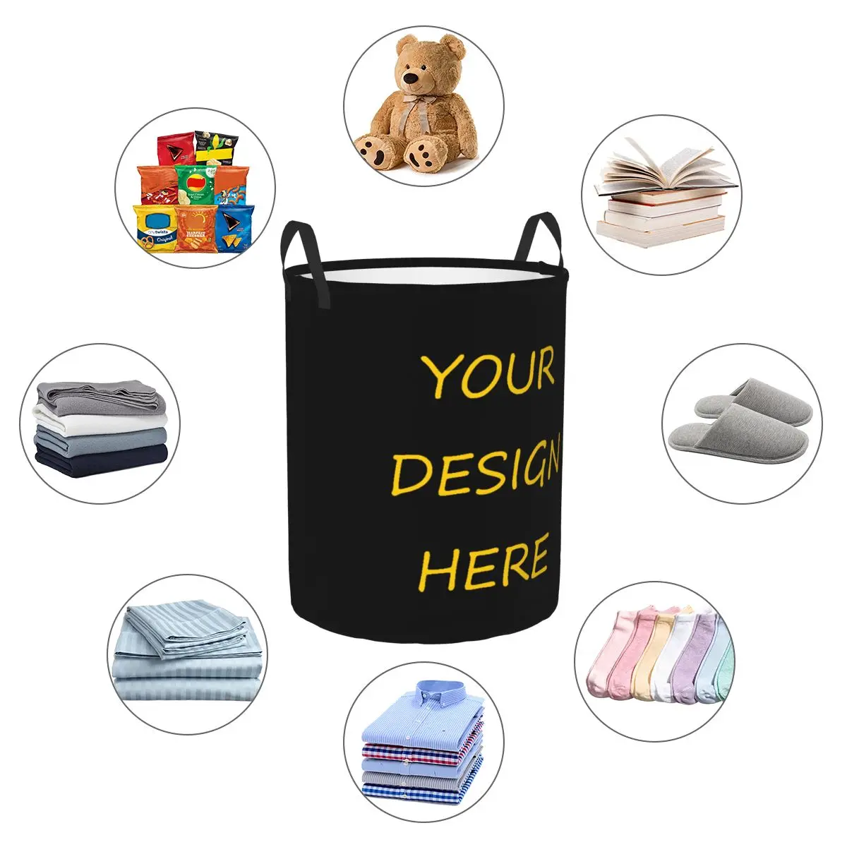 Custom Custom Your Photo Logo Text Print Laundry Basket Foldable Your Design Here DIY Toy Clothes Hamper Storage Bin for Nursery