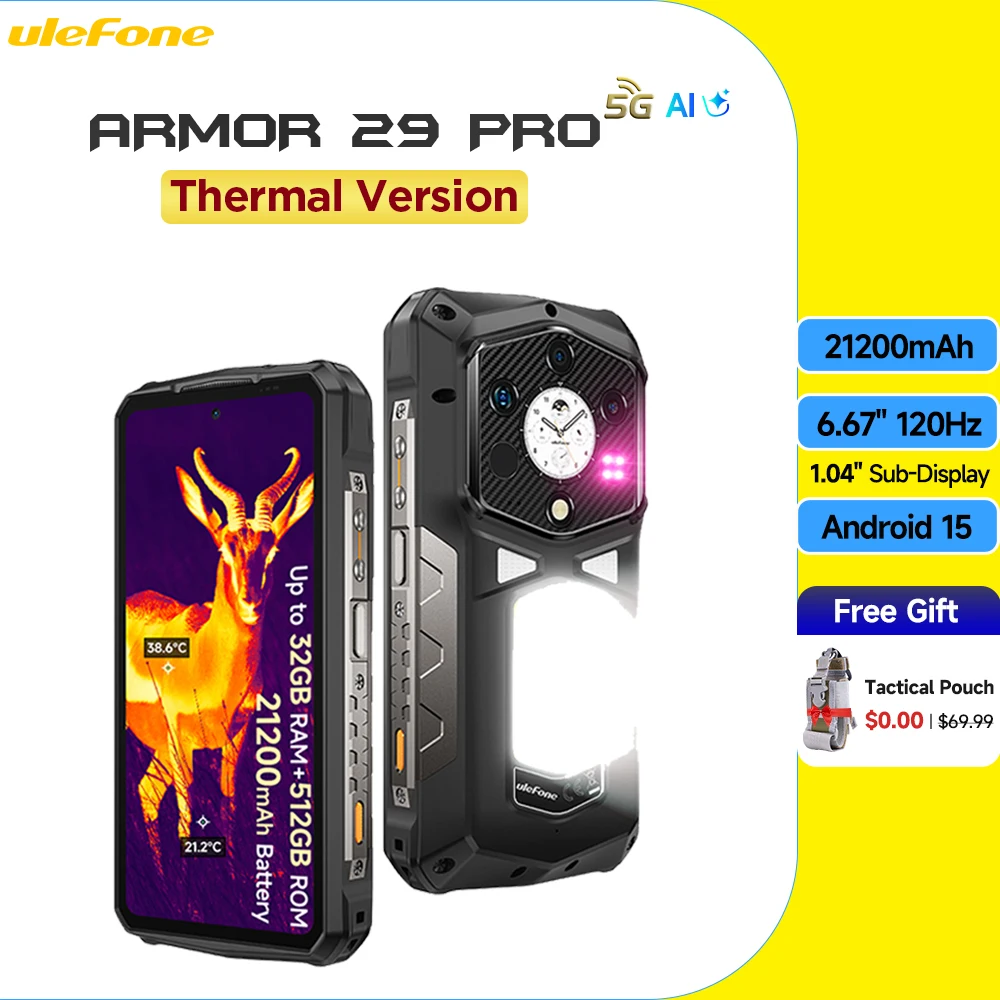 Ulefone Armor 29 Pro T 5G Robustes Smartphone Android 15 MTK Dimensity 7400 21200mAh 120W Blitzladung 6,67" 120Hz 512GB ROM