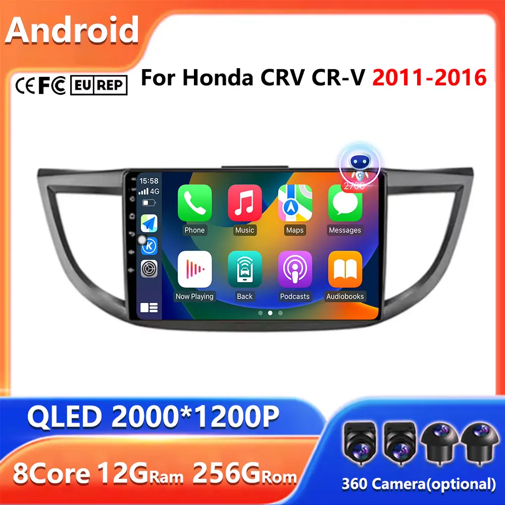 Android 16 Carplay Car Radio For Honda CRV CR-V 2011 2012 2013 2014-2016 Multimedia Player GPS Navigation Head Unit 2din Stereo