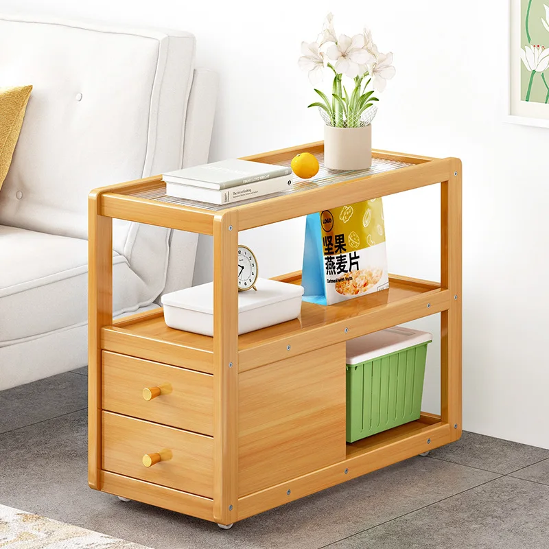 Modern simple household very narrow belt pumping solid wood bedroom small bedside table shelf bedroom coffee sofa edge