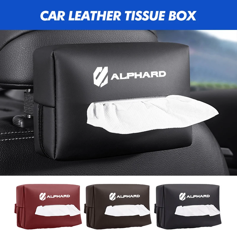 Car Armrest Tissue Box Leather Auto Seat Back Paper Storage Bag For Toyota Alphard Vellfire 20 30 Series 2020 2021 2022 2023