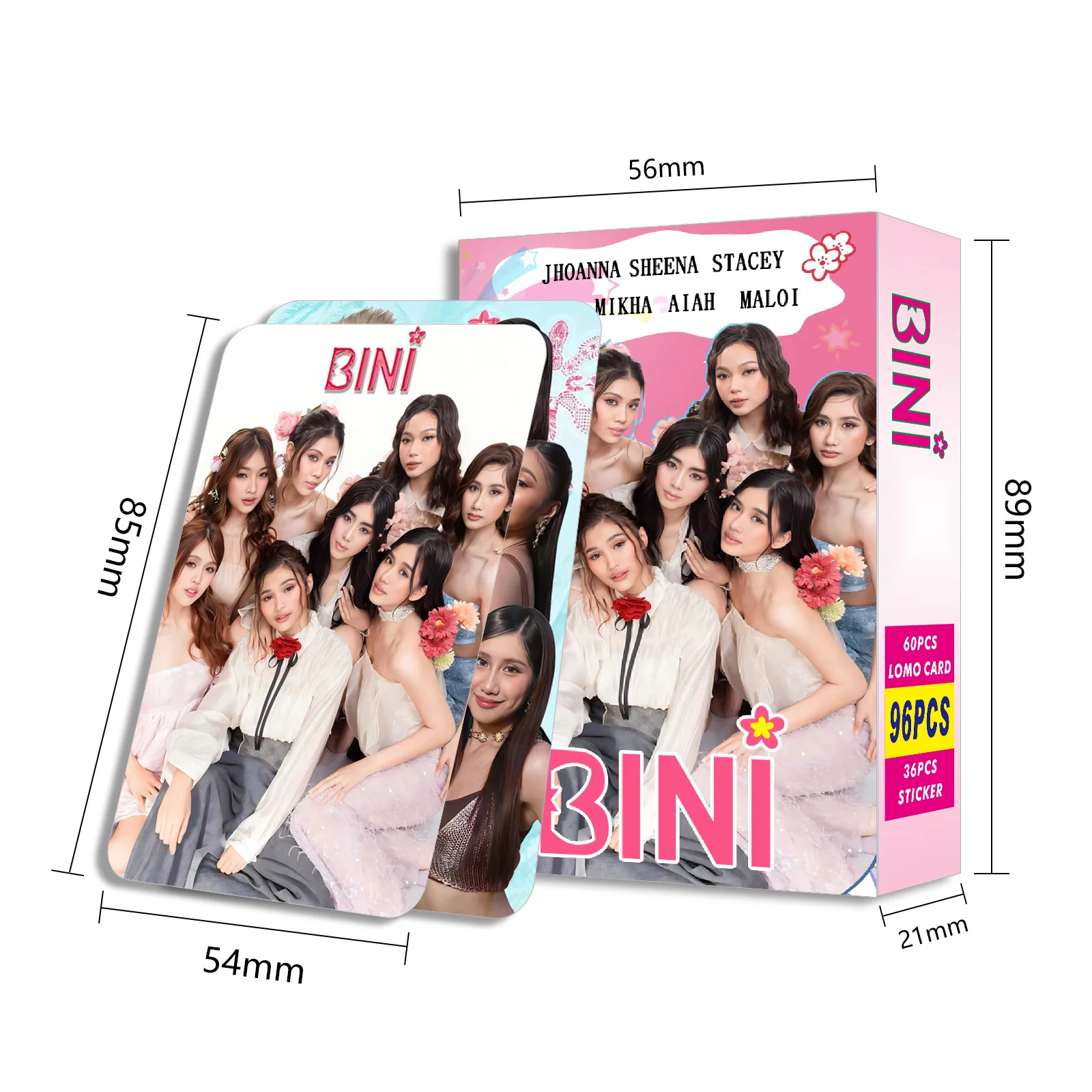 Menina Grupo Cartão Lomo Laser Bini, Aah Mikha Colet Estrela Figura, HD Photocard Adesivos, Fãs Presente Da Coleção, 96 Pcs por Conjunto