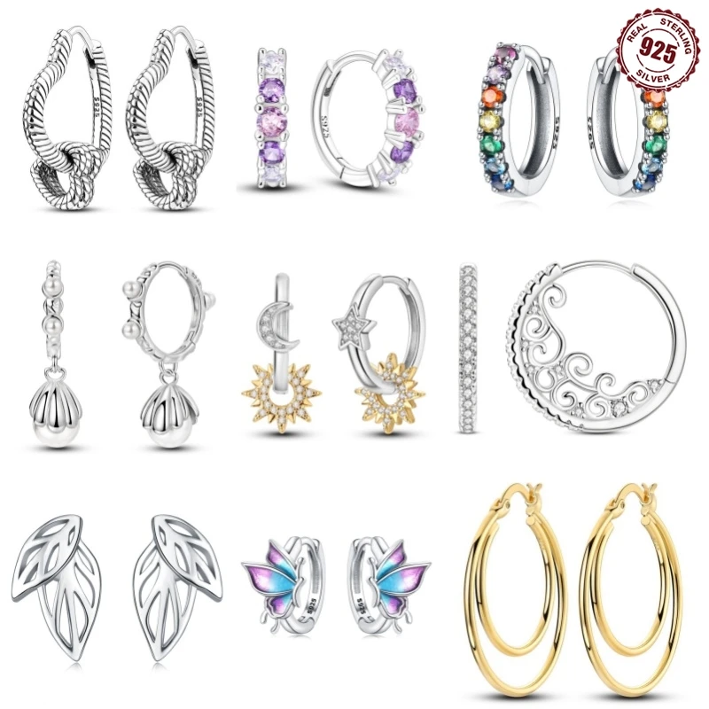 2025 Large Double Circle Hoop Earrings with Colorful CZ Zircon 925 Sterling Silver Heart Earrings for Lady Gift Fine Jewelry
