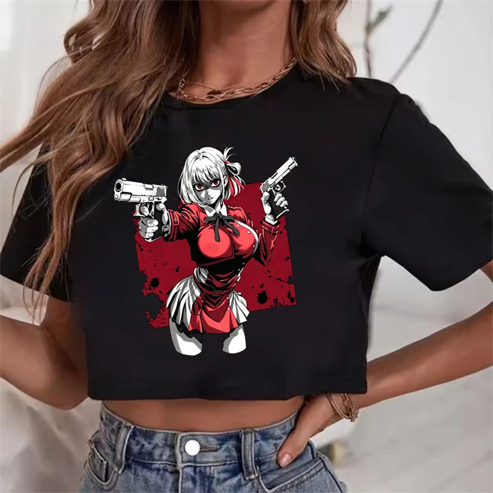 Lycoris Recoil crop top shoujo graphic dollette emo streetwear party top tees streetwear korean fashion cheap vintage scene