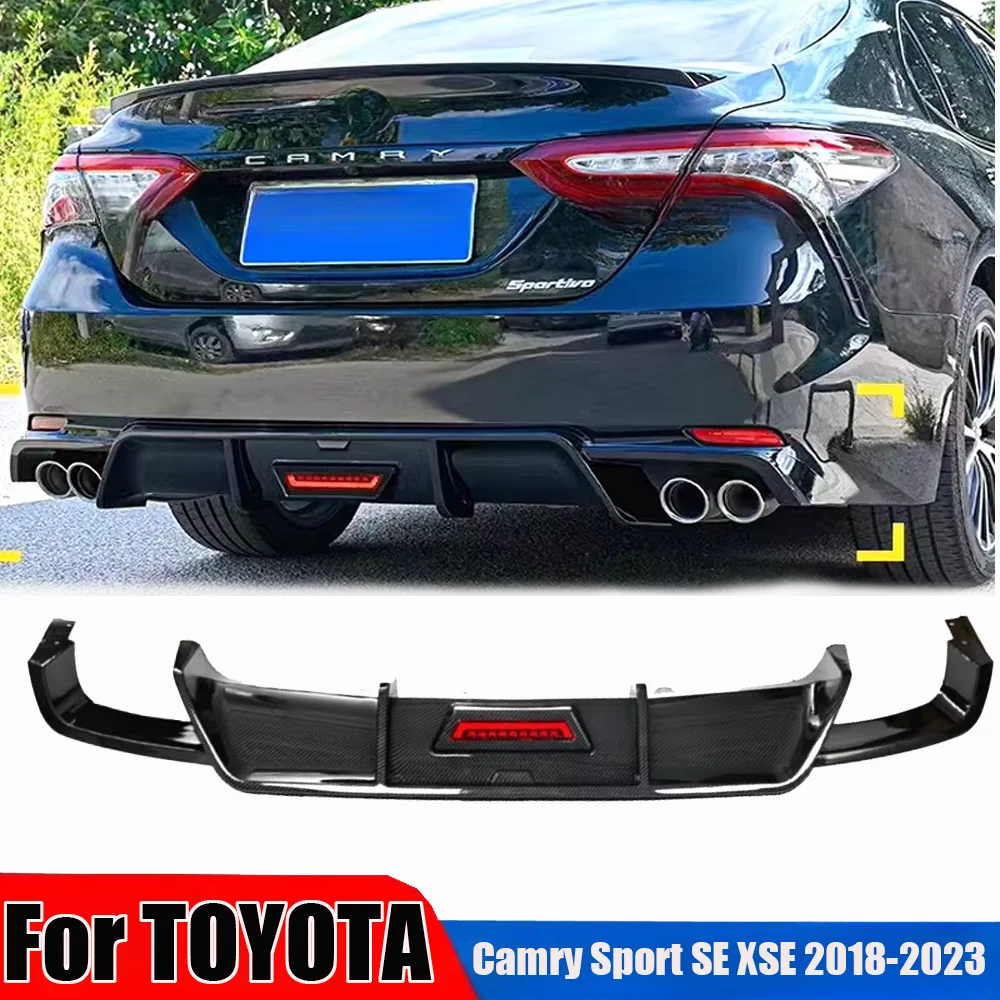 For TOYOTA Camry Sport SE XSE 2018-2023 Car Rear Bumper Diffuser Lip Guard Splitter W/ LED Light Rear lip modification surround 