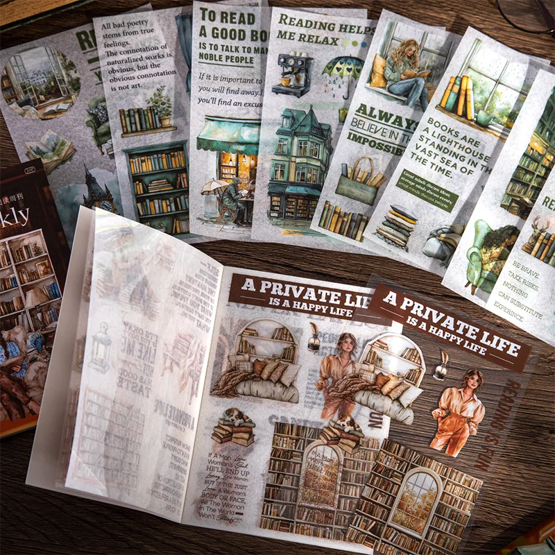 1Pack/2Pack Vintage Decorative 20pcs/pack Reading Collage Bottoming Weekly Series Dual Material Sticker Book Handbook