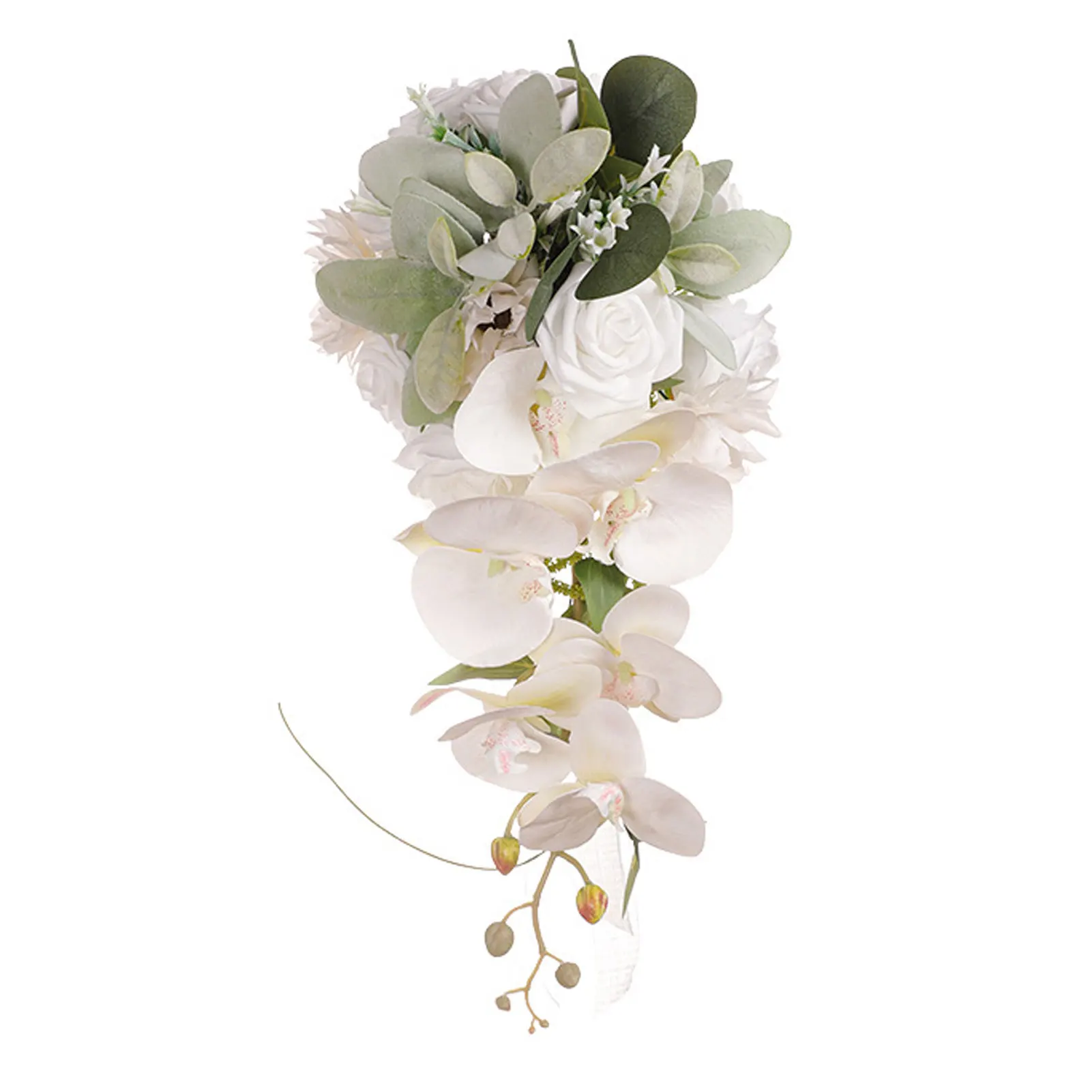 

White Rose Water Droplet Holding Flower Simulation Bride Wedding Handheld Bouquet For Outdoor Party Ceremony Decoration