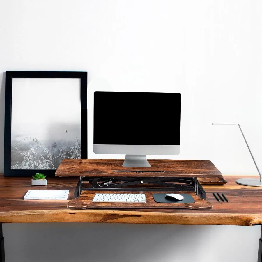 37단계 높이 조절 가능한 스탠딩 데스크 컨버터(키보드 트레이 포함): 홈 오피스용, 앉아서 일하는 컴퓨터 워크스테이션과 호환 가능