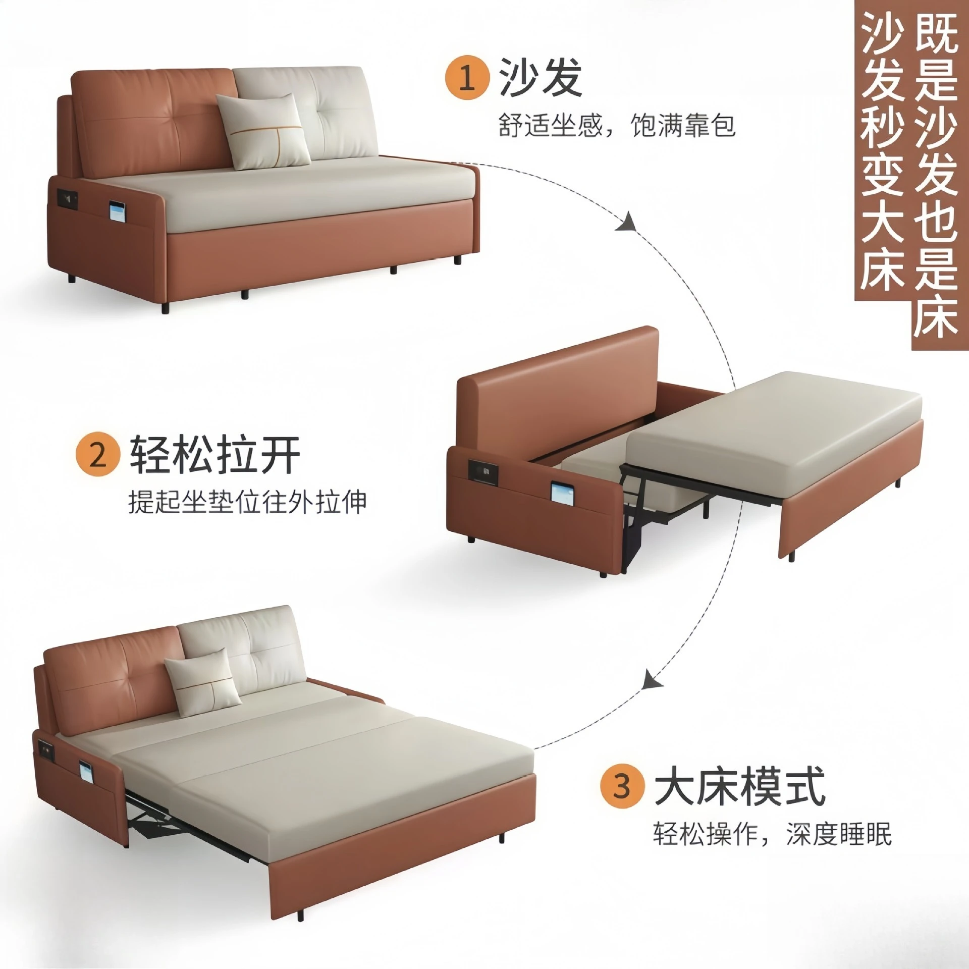 Furniture 3-fold sofa bed hinge, split integrated sofa hinge, hardware fitting for storage cabinet and bed box.