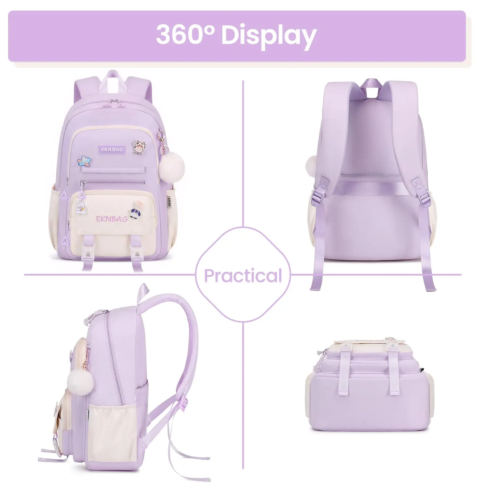 Mochila escolar de 20 litros para niña, Bolsa Escolar Kawaii con colgante, ligera, de nailon