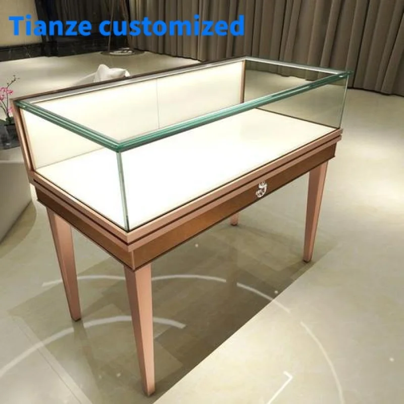 [Customized]Factory direct sales jewelry shop cabinets display counter golden showcases glass display jewelry store furnitur