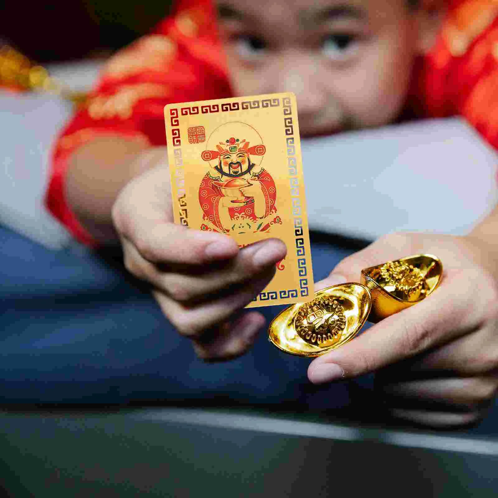 5 Pcs God of Wealth Gold Card New General World Chinese Fortune Cards Prosperity Protection Greeting