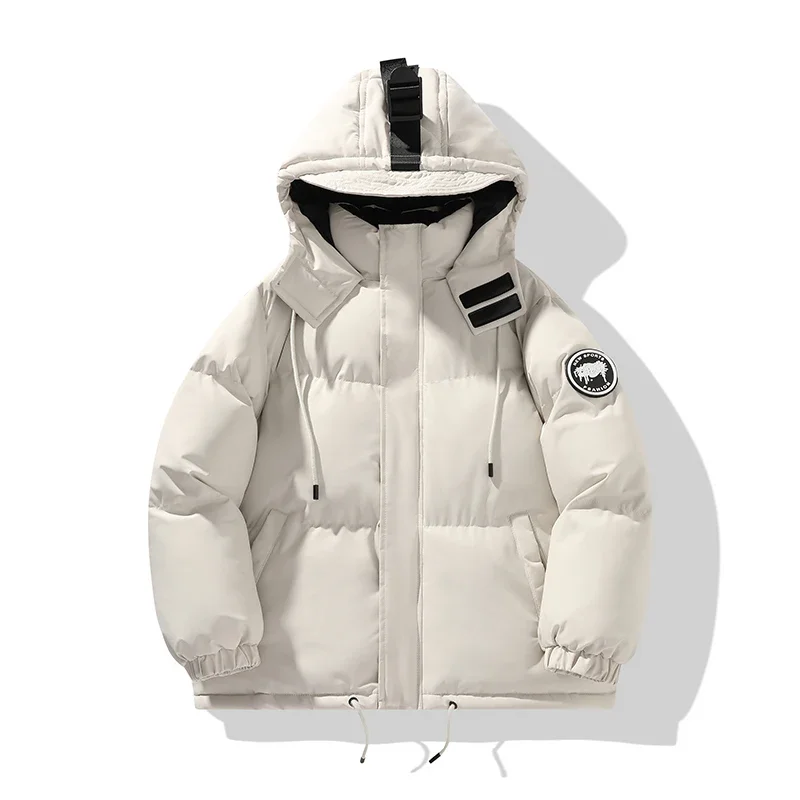2024 Padded Jacket Autumn Winter New Solid Color Windproof Thickened Warm Outdoor Adventure Hooded Coat Couple Simple Bread Coat
