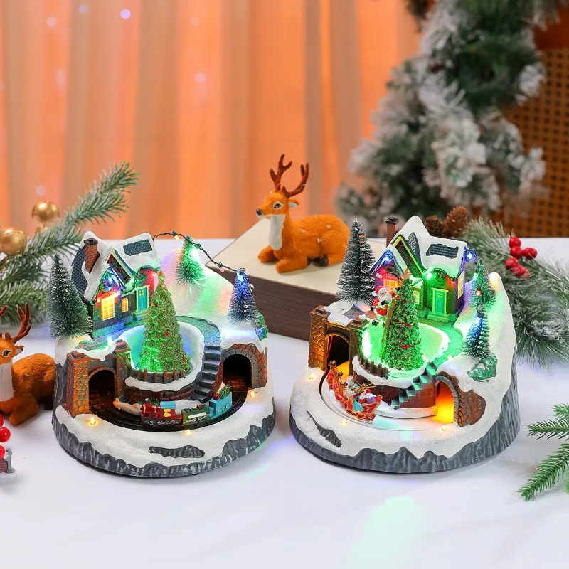 Christmas up and down double rotating belt music luminous resin ornament music box music box Christmas gift