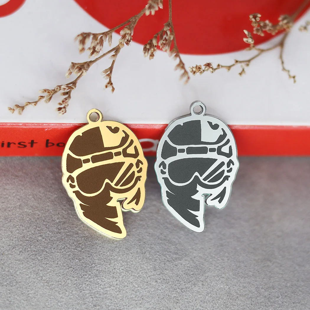 2pcs/Lot Snowboarder Helmet and Goggles with Bandana pendant  Stainless Steel  Card Charm for Jewelry Making Handmade DIY