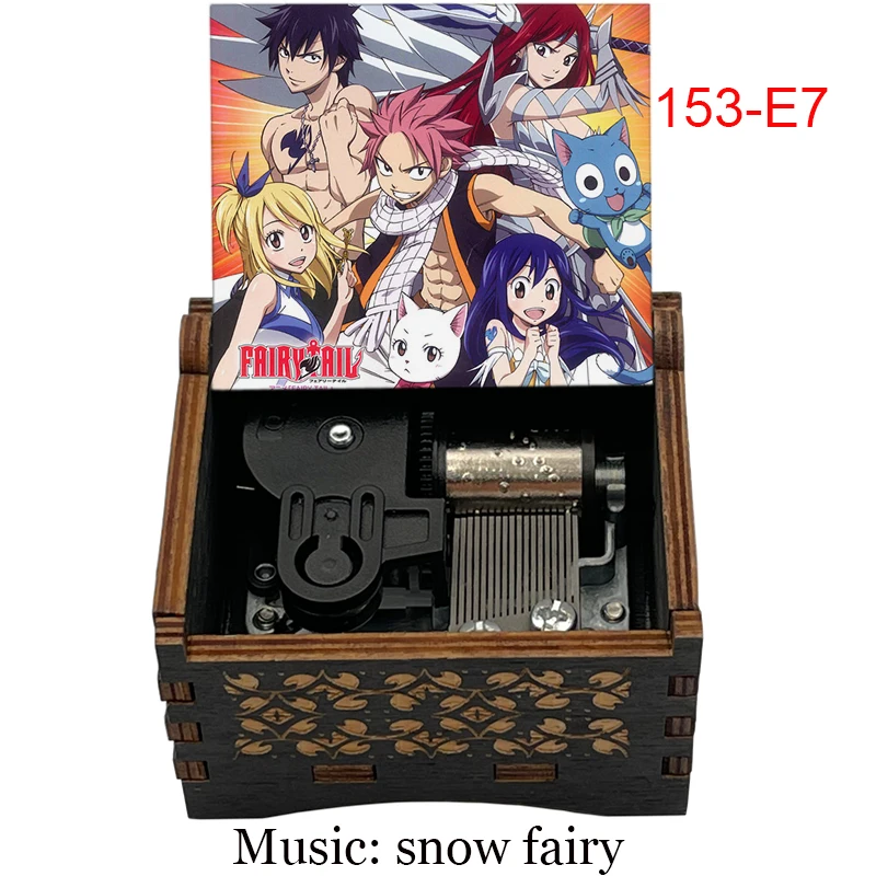 Anime Wind Up Fairy Music Box Tail Black Wooden Snow Fairy Theme Fans Friends Birthday Gift Home Office Decorations