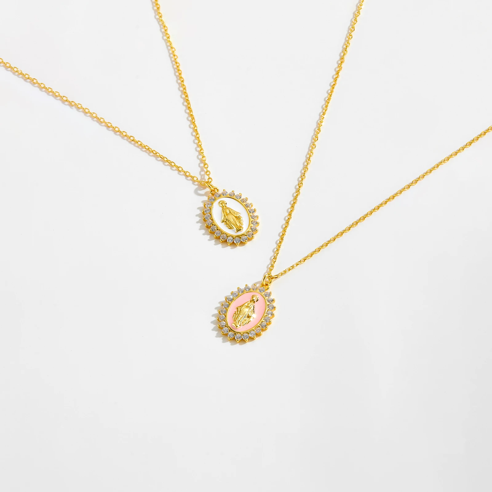 VEWANT 925 فضة تشيكوسلوفاكيا الأبيض الوردي المينا ماريا قلادة سلسلة طويلة المختنق قلادة 2025 عيد ميلاد فاخر جديد غرامة مجوهرات #4