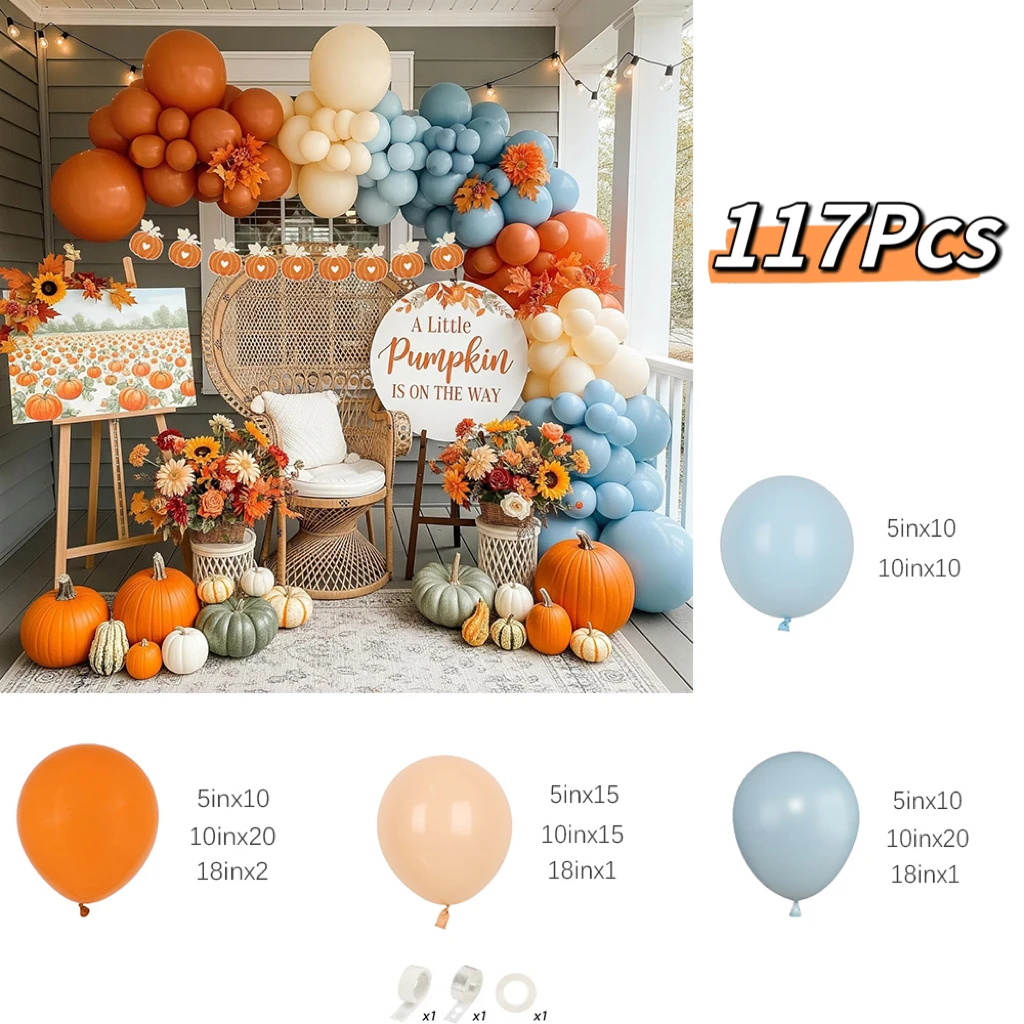 117 قطعة بالونات أزرق مغبر برتقالي عارية بيج طقم قوس جارلاند لخريف تحت عنوان استحمام الطفل الزفاف الجنس تكشف زينة الحفلات #2