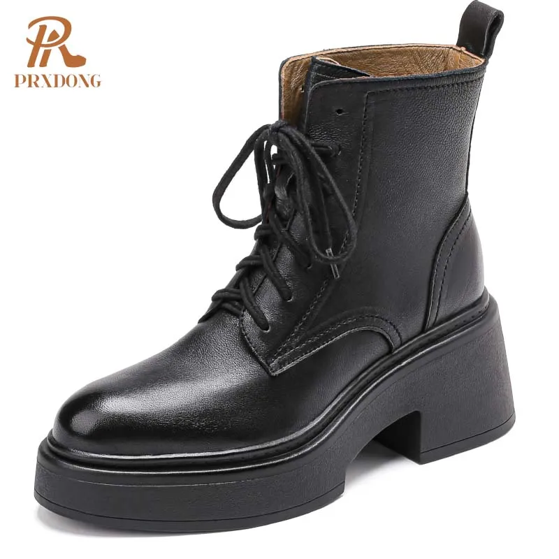 PRXDONG INS 2024 New Fashion Autumn Winter Warm Shoes Chunky High Heels Platform Black Brown Dress Party Casual Lady Ankle Boots